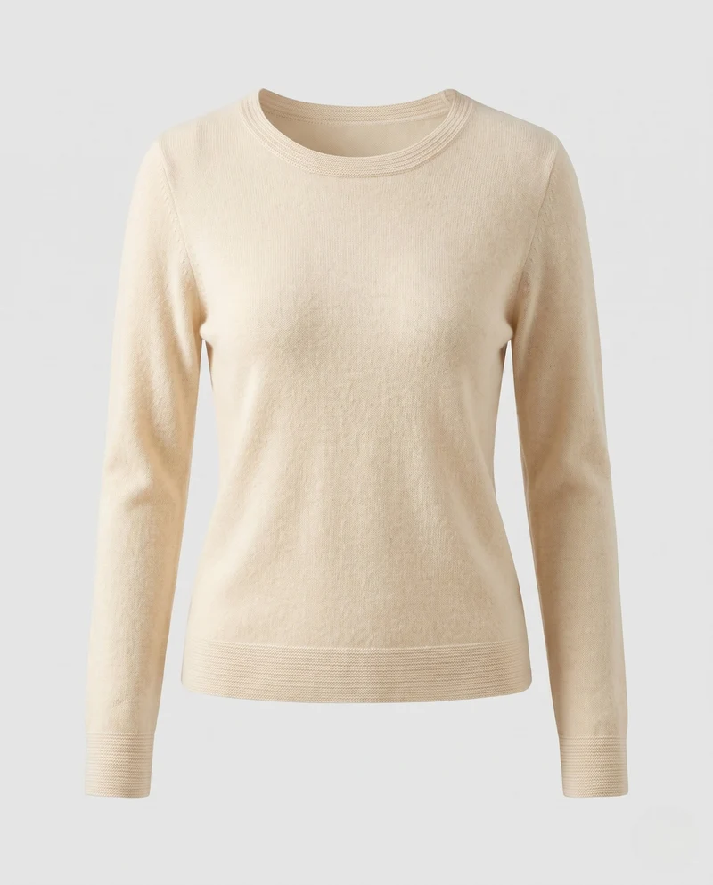 Damen Eleganter Feinstrick-Rundhals-Pullover mit Angora-Optik und verlängerten Bündchen Nord Taschen