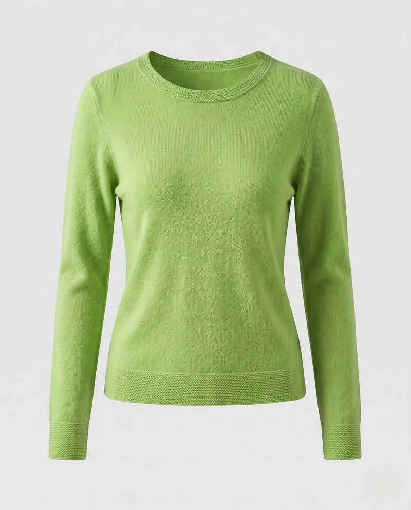 Damen Eleganter Feinstrick-Rundhals-Pullover mit Angora-Optik und verlängerten Bündchen Nord Taschen