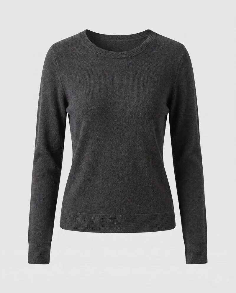 Damen Eleganter Feinstrick-Rundhals-Pullover mit Angora-Optik und verlängerten Bündchen Nord Taschen