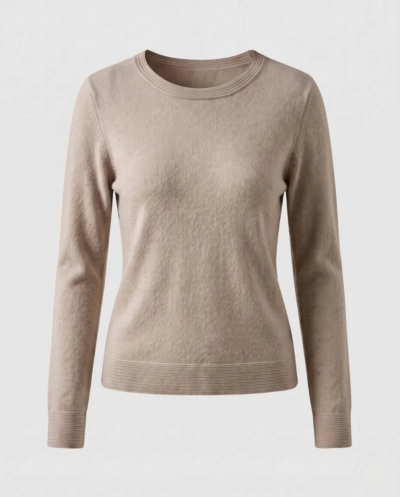 Damen Eleganter Feinstrick-Rundhals-Pullover mit Angora-Optik und verlängerten Bündchen Nord Taschen