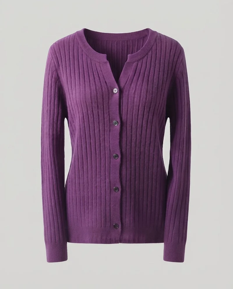Damen Gestrickter Rippen-Cardigan mit dezentem V-Ausschnitt und Knopfleiste Nord Taschen