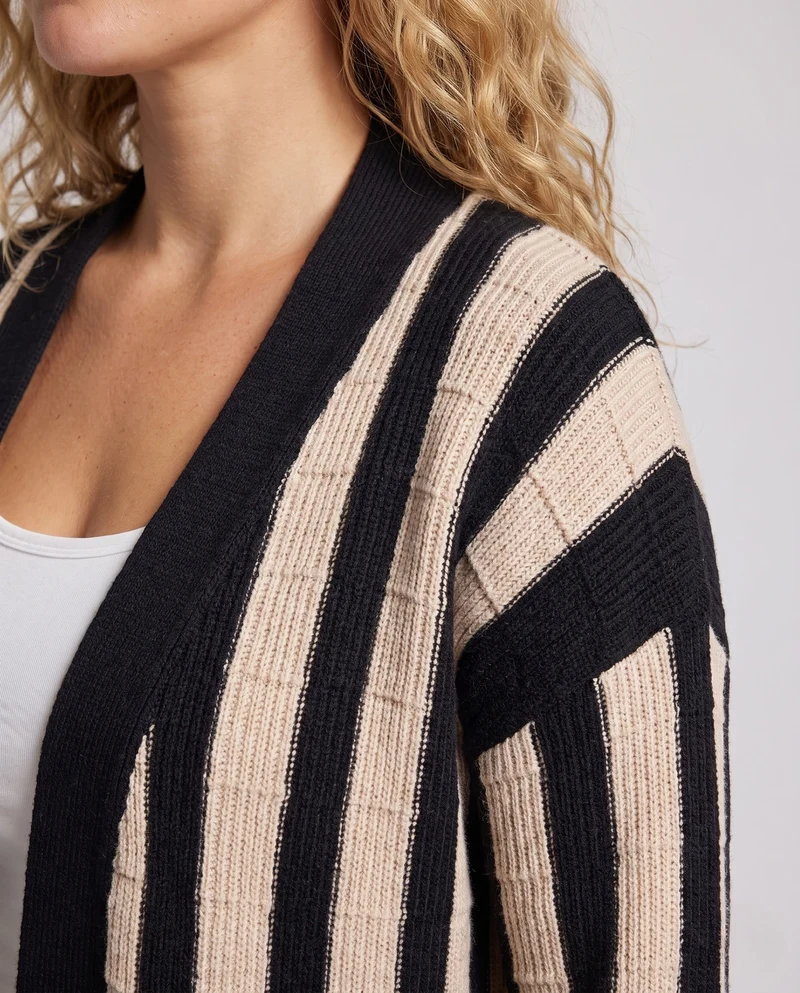 Damen gestreifter Longcardigan mit Kapuze und strukturierter Rippenstrick-Optik Nord Taschen