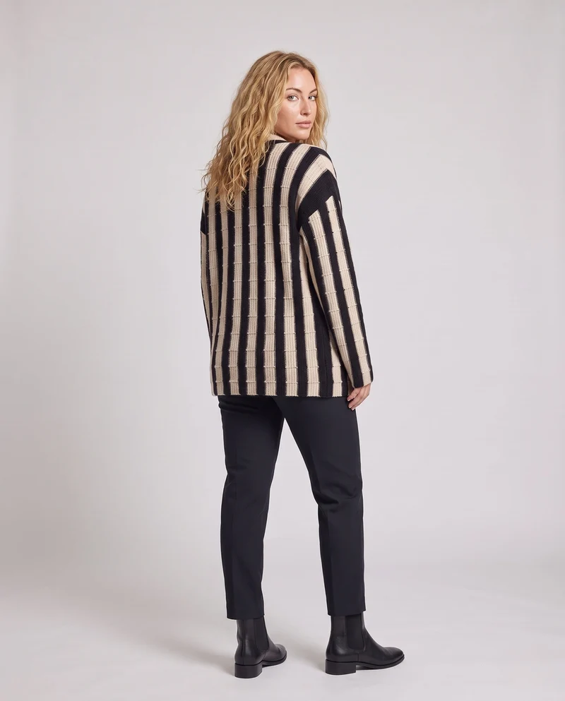 Damen gestreifter Longcardigan mit Kapuze und strukturierter Rippenstrick-Optik Nord Taschen