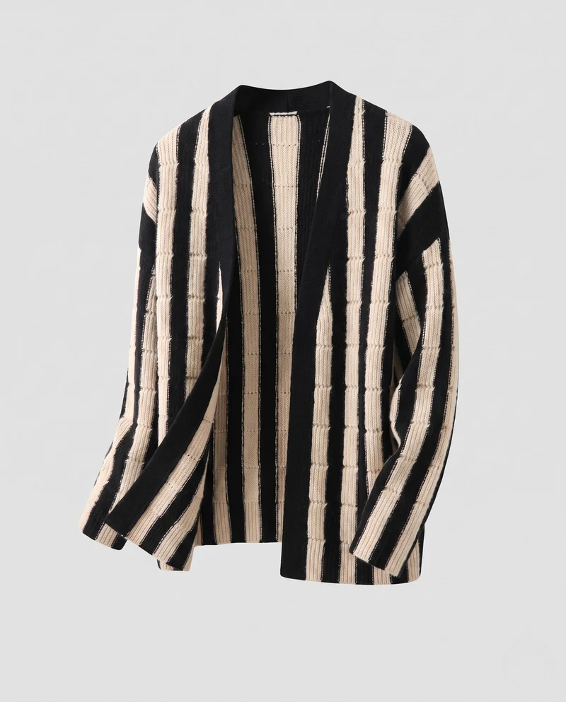 Damen gestreifter Longcardigan mit Kapuze und strukturierter Rippenstrick-Optik Nord Taschen