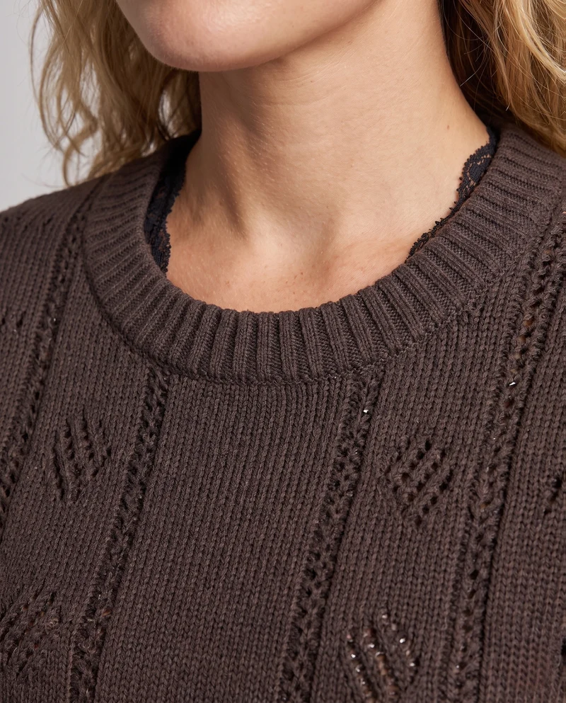 Damen Gestrickte Ajour-Ärmellose Weste mit Muschelsaum Nord Taschen