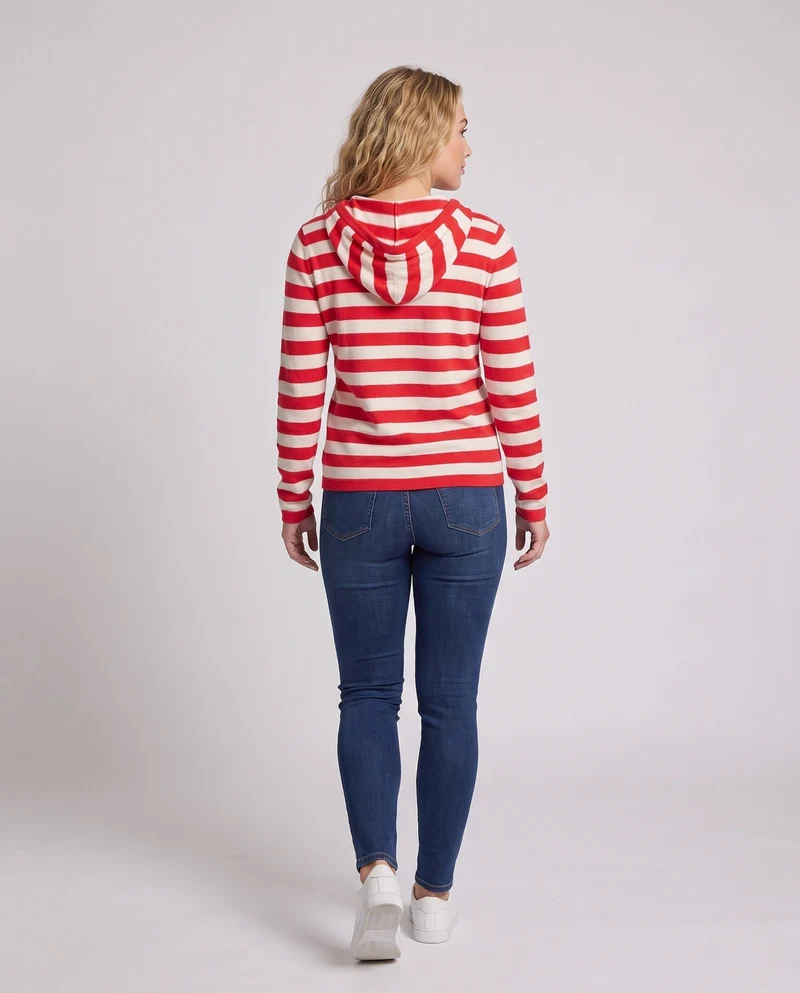 Damen Gestreifter Kapuzenpullover aus weichem Feinstrick mit lässiger Passform Nord Taschen