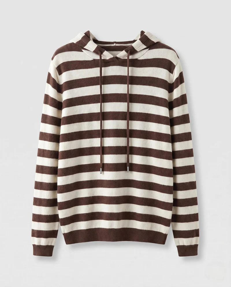 Damen Gestreifter Kapuzenpullover aus weichem Feinstrick mit lässiger Passform Nord Taschen