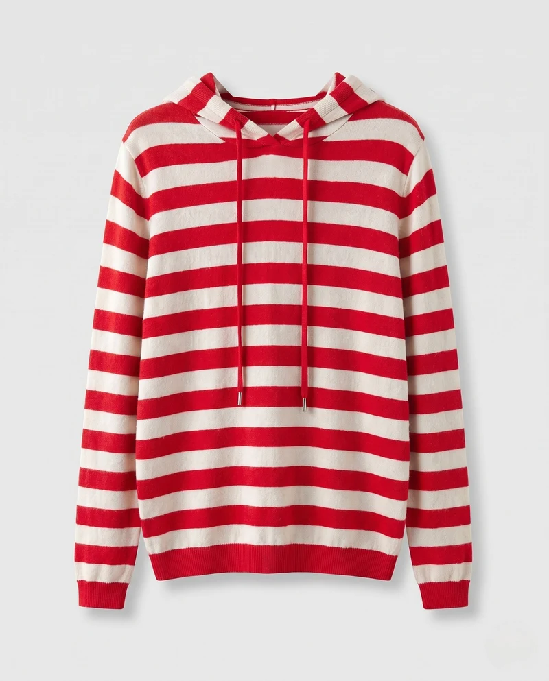 Damen Gestreifter Kapuzenpullover aus weichem Feinstrick mit lässiger Passform Nord Taschen