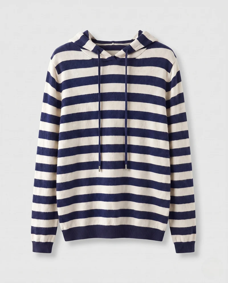 Damen Gestreifter Kapuzenpullover aus weichem Feinstrick mit lässiger Passform Nord Taschen