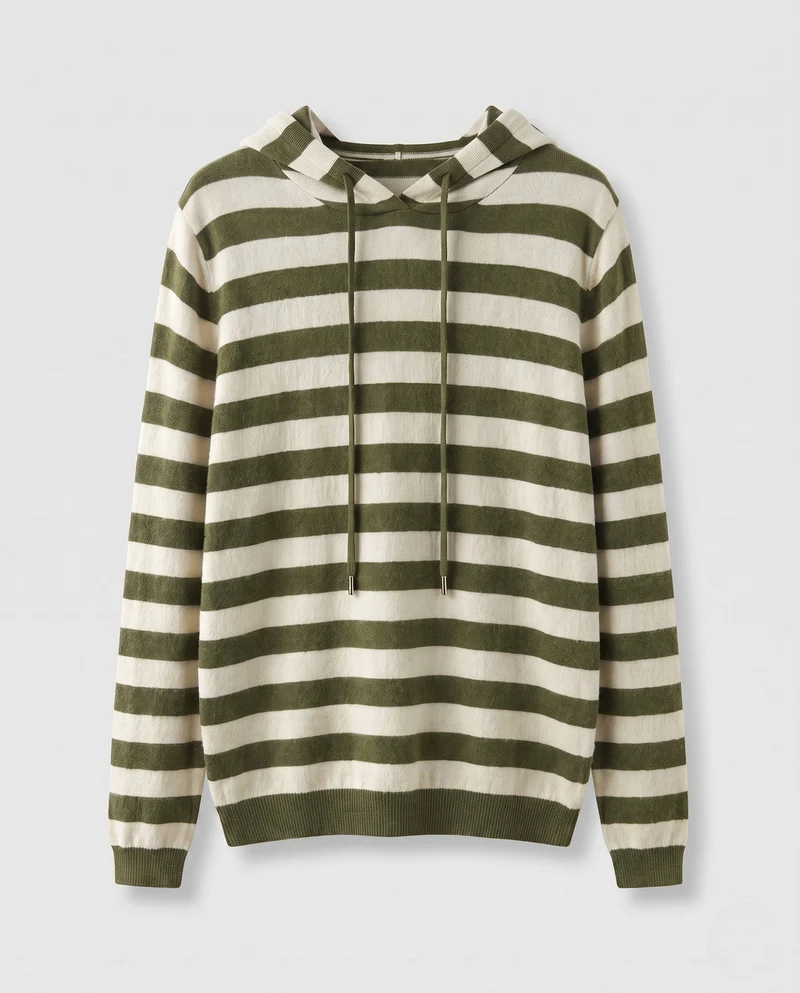 Damen Gestreifter Kapuzenpullover aus weichem Feinstrick mit lässiger Passform Nord Taschen