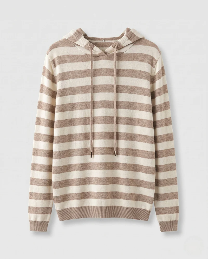 Damen Gestreifter Kapuzenpullover aus weichem Feinstrick mit lässiger Passform Nord Taschen