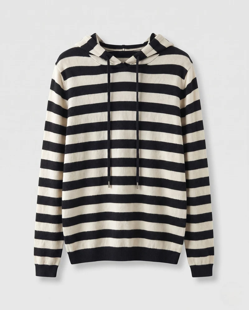 Damen Gestreifter Kapuzenpullover aus weichem Feinstrick mit lässiger Passform Nord Taschen