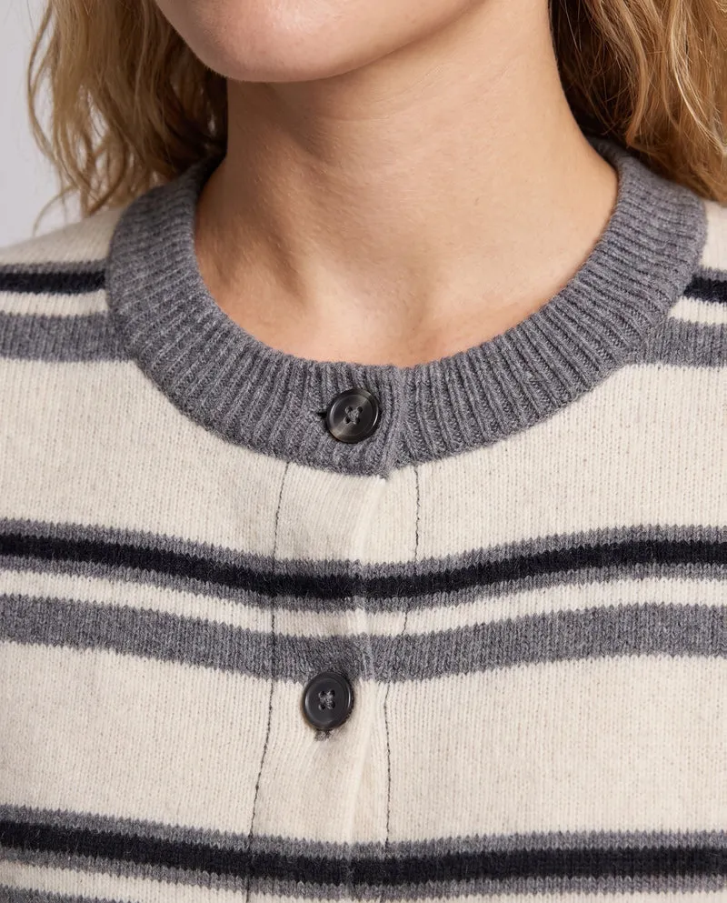 Damen Gestreifter Kurzcardigan im Retro‑College‑Look aus softem Wollmix mit Kontrastbündchen Nord Taschen