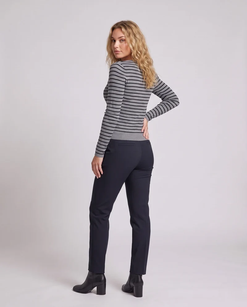 Damen Gestreifter Henley-Feinstrickpullover mit Knopfleiste Nord Taschen