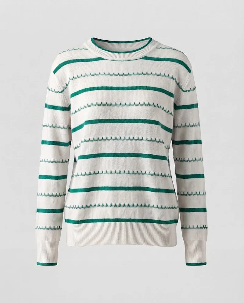 Damen Gestreifter Feinstrickpullover mit Ziernaht und Rundhalsausschnitt Nord Taschen