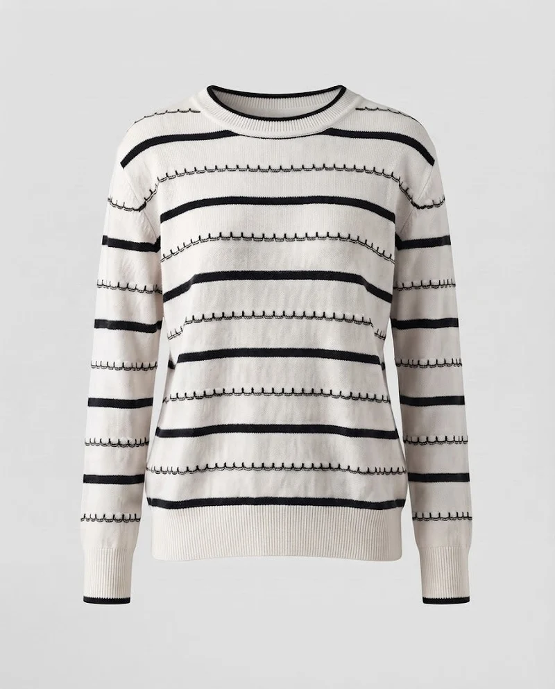 Damen Gestreifter Feinstrickpullover mit Ziernaht und Rundhalsausschnitt Nord Taschen