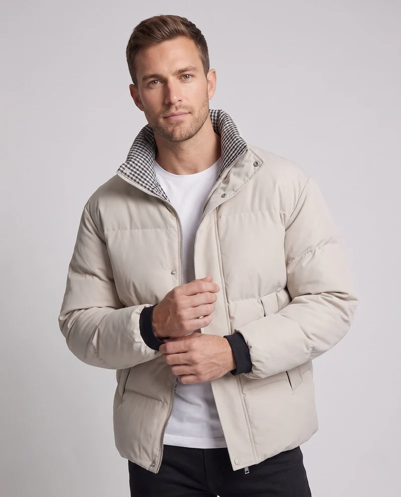 Herren Wattierte Thermo-Steppjacke mit hohem Kontrastkragen & verdeckter Druckknopfblende Nord Taschen