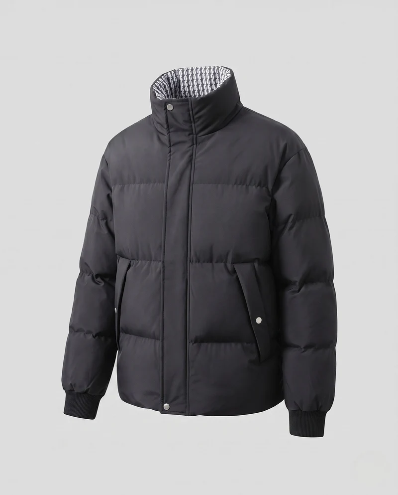 Herren Wattierte Thermo-Steppjacke mit hohem Kontrastkragen & verdeckter Druckknopfblende Nord Taschen