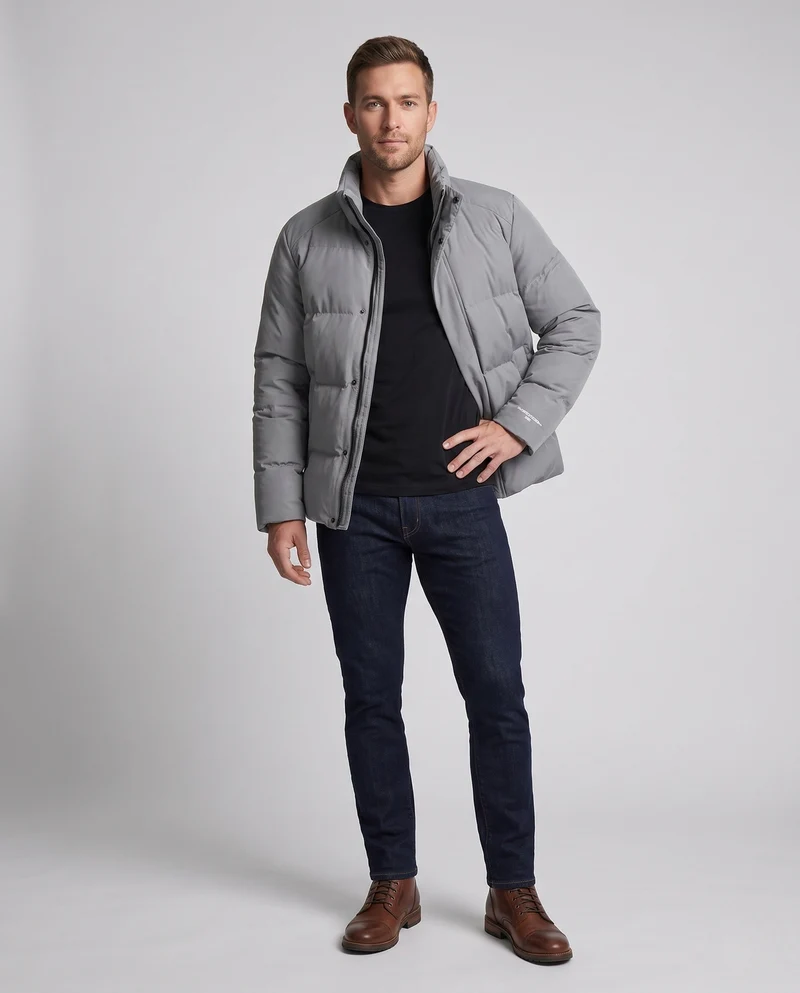 Herren Wattierte Pufferjacke mit hohem Stehkragen, verdecktem Reißverschluss & Druckknopfblende Nord Taschen