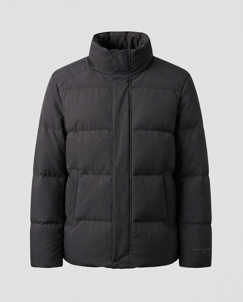 Herren Wattierte Pufferjacke mit hohem Stehkragen, verdecktem Reißverschluss & Druckknopfblende Nord Taschen