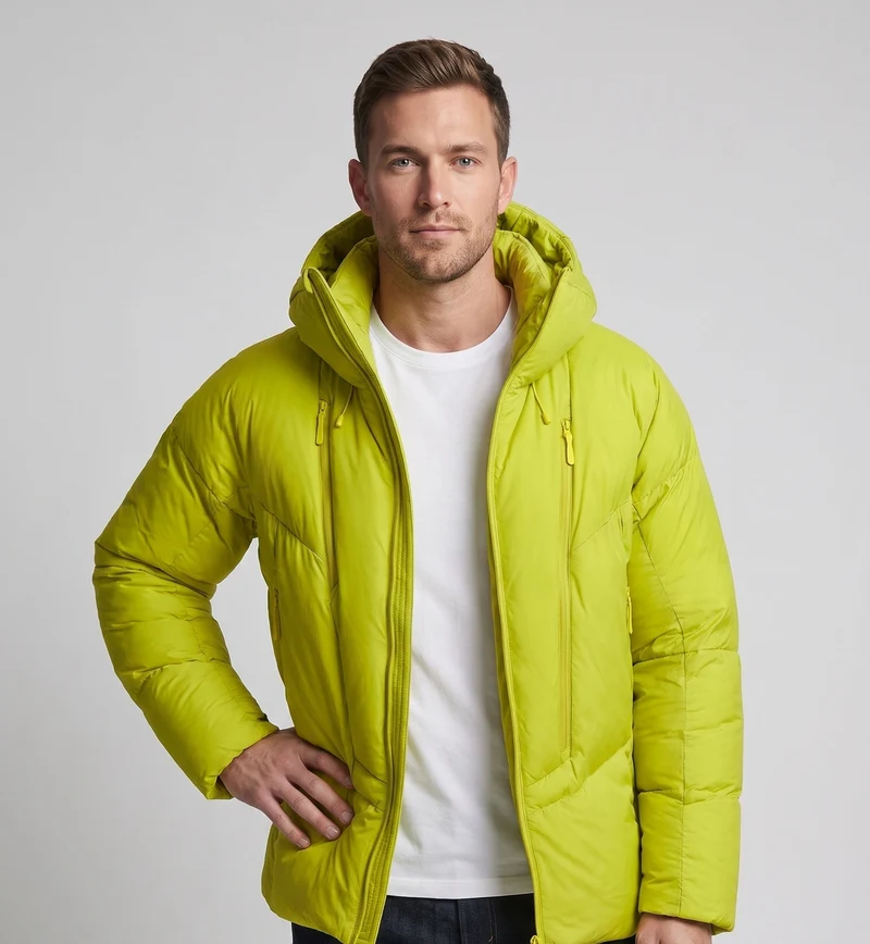 Herren Wattierte Langparka mit Thermoisolierung, hoher Kapuze und Zwei-Wege-Reißverschluss Nord Taschen