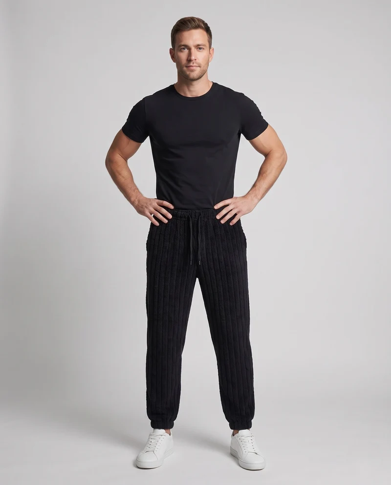 Herren Wattierte Loungewear-Jogginghose mit Kordelzug und geripptem Strukturfleece Nord Taschen