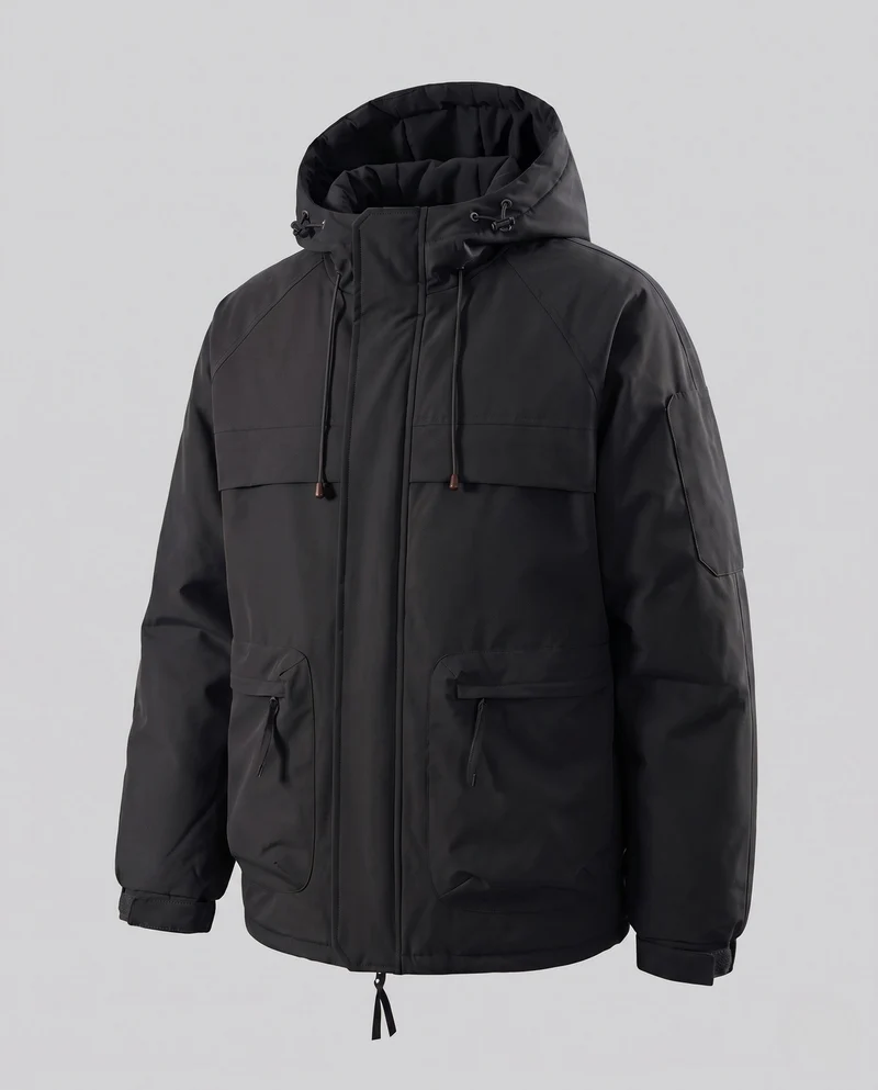 Herren Wattierte Kapuzenjacke mit winddichter Hülle, Thermofutter & Utility-Taschen Nord Taschen