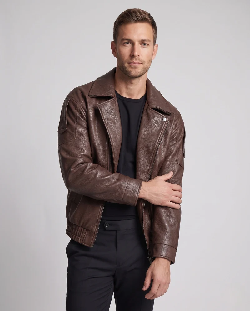 Herren Wattierte Kunstleder-Übergangsjacke mit Teddyfutter & elastischem Saum Nord Taschen