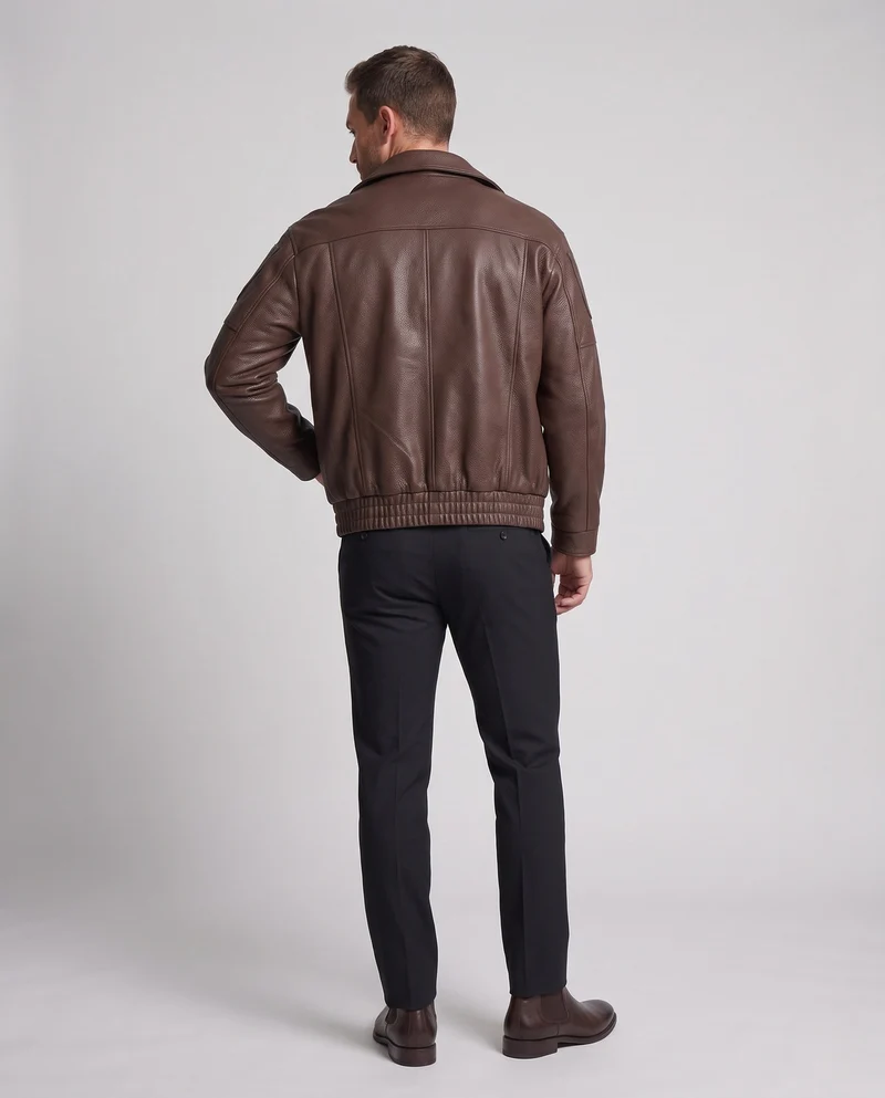 Herren Wattierte Kunstleder-Übergangsjacke mit Teddyfutter & elastischem Saum Nord Taschen