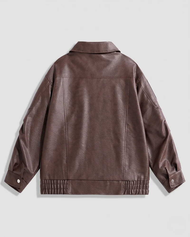 Herren Wattierte Kunstleder-Übergangsjacke mit Teddyfutter & elastischem Saum Nord Taschen