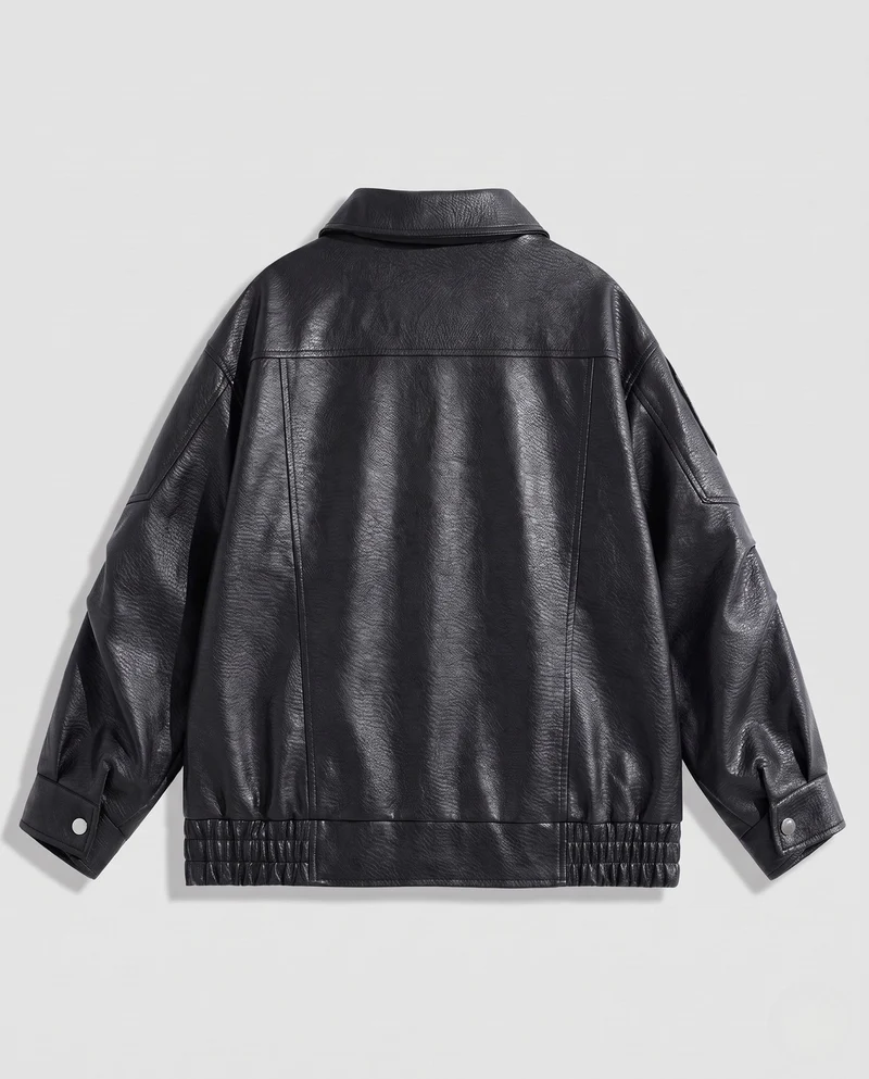 Herren Wattierte Kunstleder-Übergangsjacke mit Teddyfutter & elastischem Saum Nord Taschen