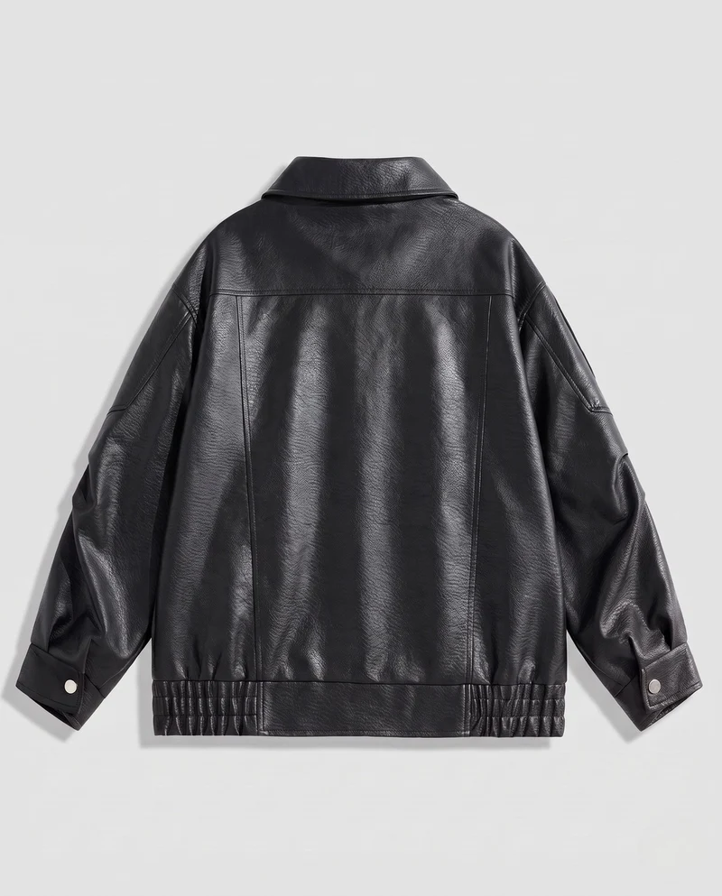 Herren Wattierte Kunstleder-Übergangsjacke mit Teddyfutter & elastischem Saum Nord Taschen