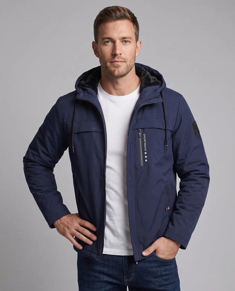 Herren Wattierte Kapuzen‑Übergangsjacke mit Teddyfutter & winddichter Hülle Nord Taschen