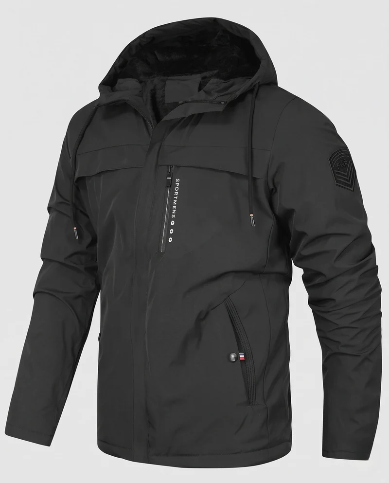 Herren Wattierte Kapuzen‑Übergangsjacke mit Teddyfutter & winddichter Hülle Nord Taschen