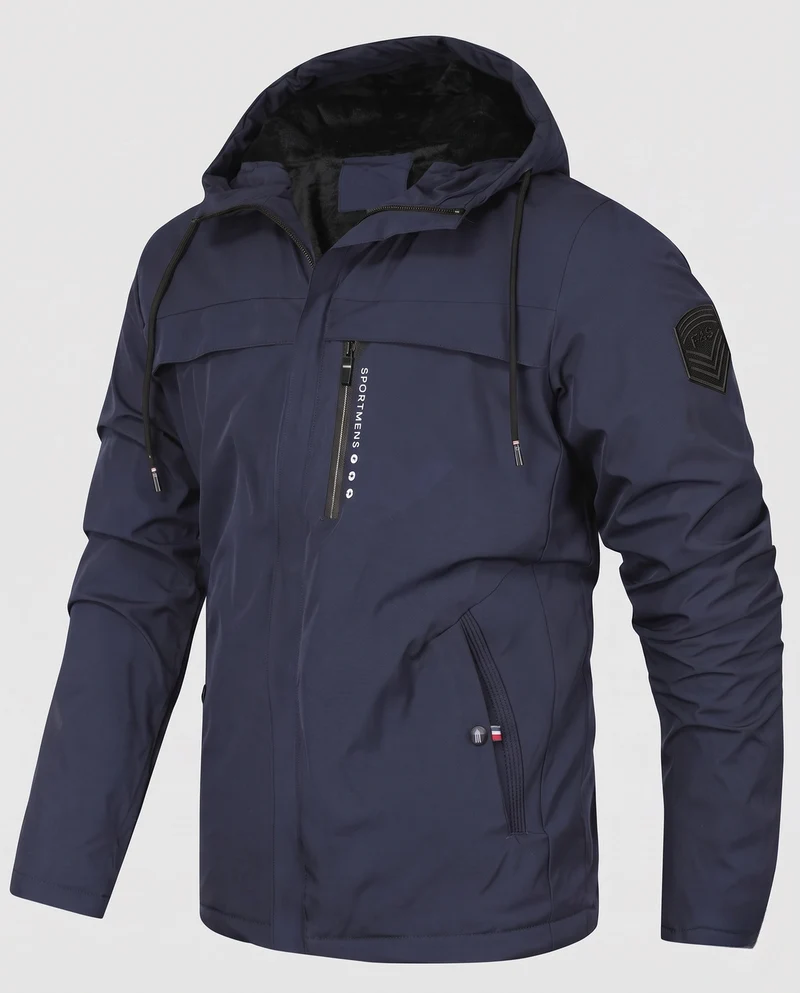 Herren Wattierte Kapuzen‑Übergangsjacke mit Teddyfutter & winddichter Hülle Nord Taschen