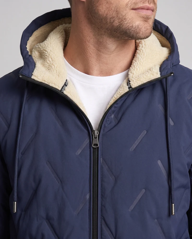 Herren Wattierte Kapuzenjacke mit Teddyfutter, Thermoisolierung & geripptem Abschluss Nord Taschen