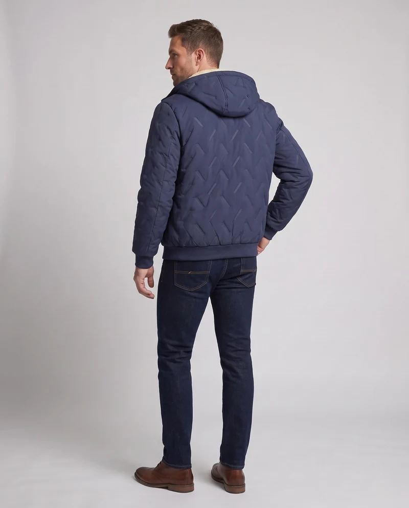 Herren Wattierte Kapuzenjacke mit Teddyfutter, Thermoisolierung & geripptem Abschluss Nord Taschen