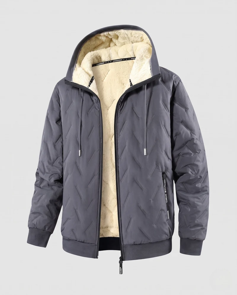 Herren Wattierte Kapuzenjacke mit Teddyfutter, Thermoisolierung & geripptem Abschluss Nord Taschen