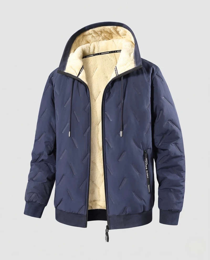 Herren Wattierte Kapuzenjacke mit Teddyfutter, Thermoisolierung & geripptem Abschluss Nord Taschen