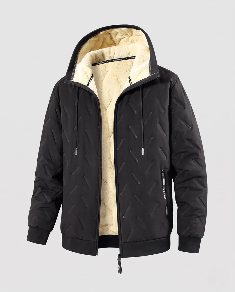 Herren Wattierte Kapuzenjacke mit Teddyfutter, Thermoisolierung & geripptem Abschluss Nord Taschen