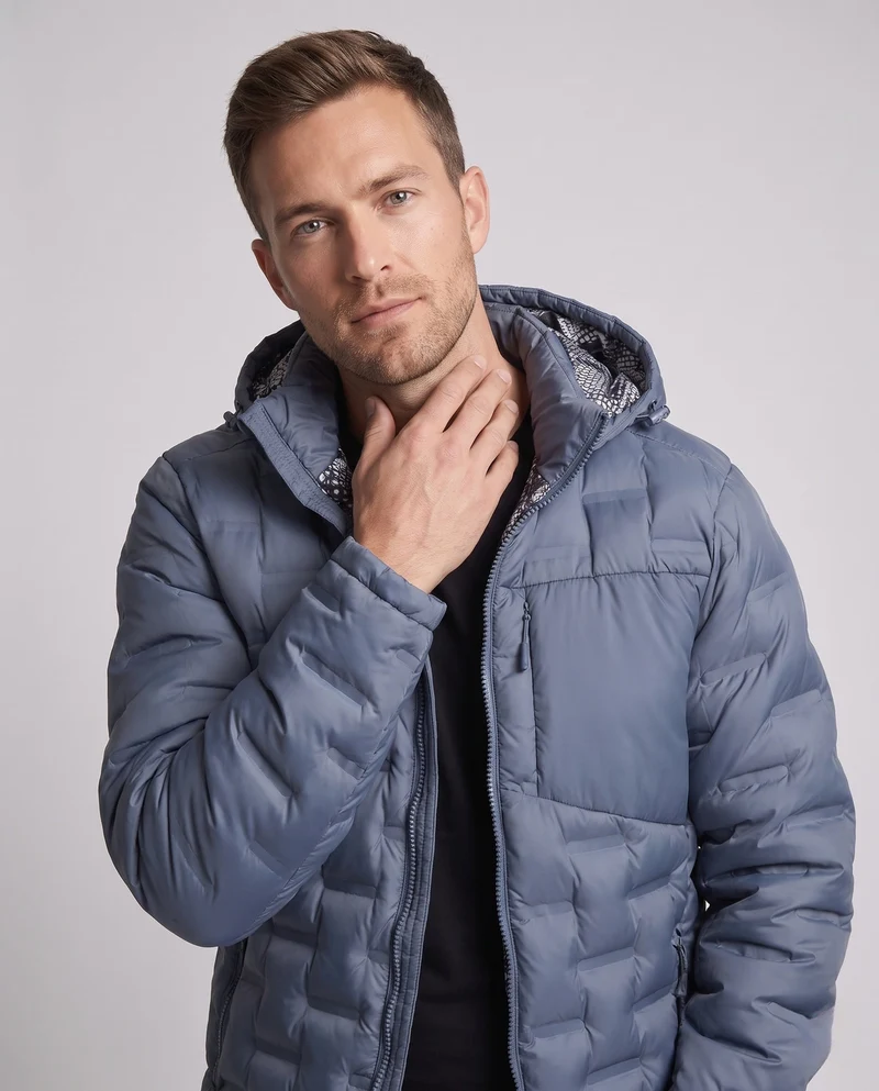 Herren Wattierte Kapuzen‑Jacke mit Wabenstepp, hohem Kragen & Reißverschlusstaschen Nord Taschen