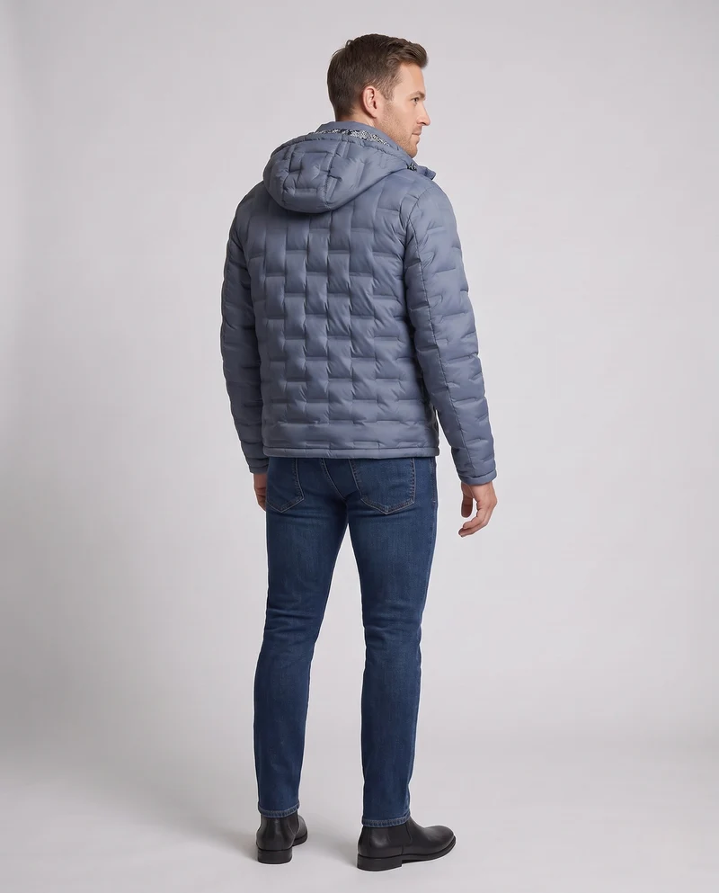 Herren Wattierte Kapuzen‑Jacke mit Wabenstepp, hohem Kragen & Reißverschlusstaschen Nord Taschen