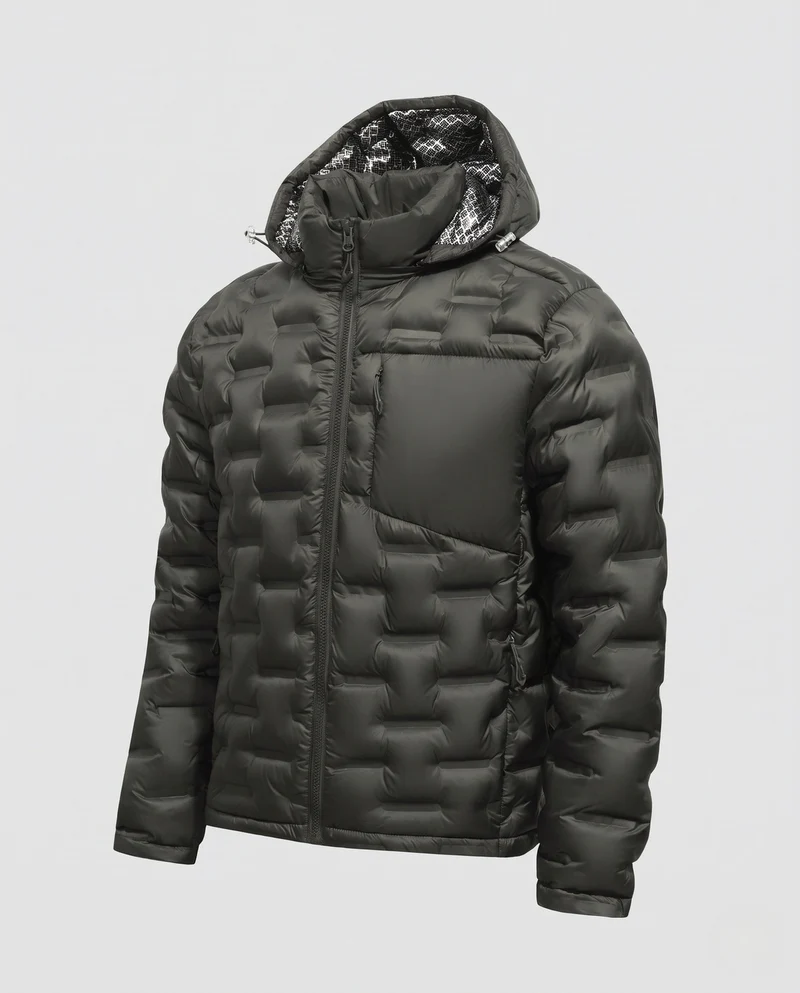 Herren Wattierte Kapuzen‑Jacke mit Wabenstepp, hohem Kragen & Reißverschlusstaschen Nord Taschen