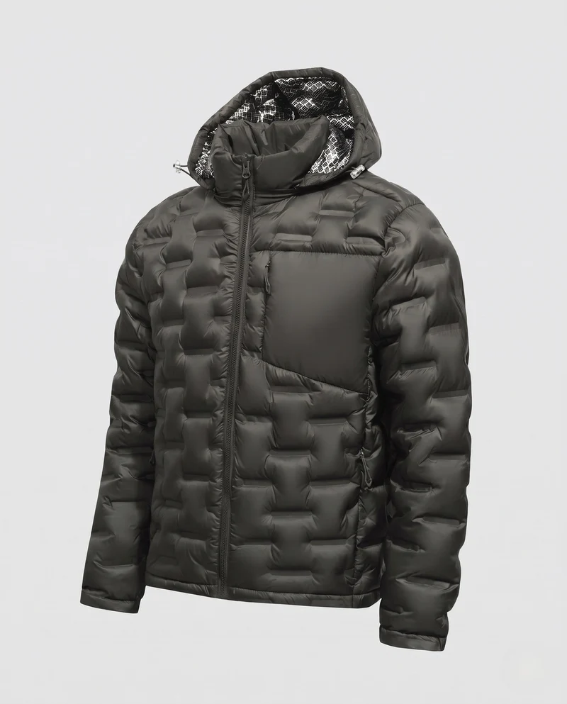 Herren Wattierte Kapuzen‑Jacke mit Wabenstepp, hohem Kragen & Reißverschlusstaschen Nord Taschen