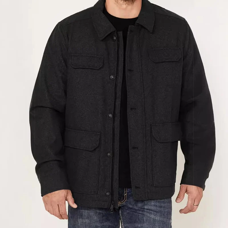 Herren Woll-Fieldjacke mit vier Pattentaschen und Hemdkragen Nord Taschen