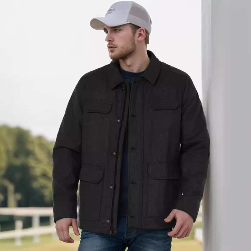 Herren Woll-Fieldjacke mit vier Pattentaschen und Hemdkragen Nord Taschen