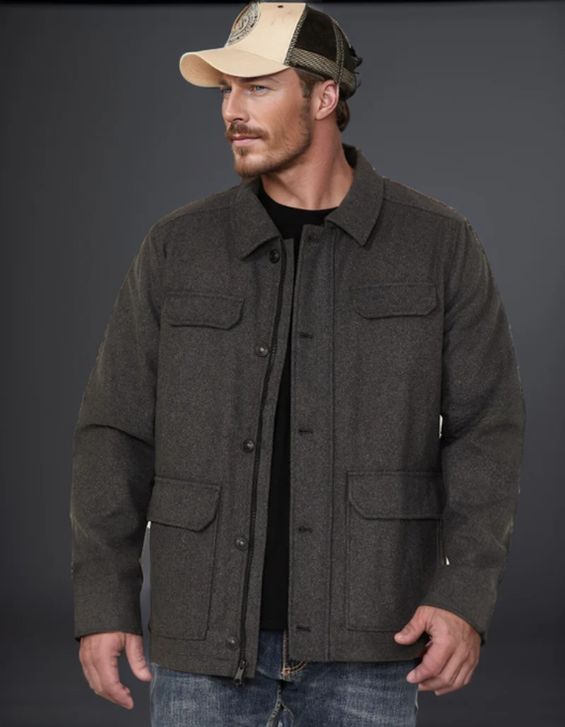 Herren Woll-Fieldjacke mit vier Pattentaschen und Hemdkragen Nord Taschen