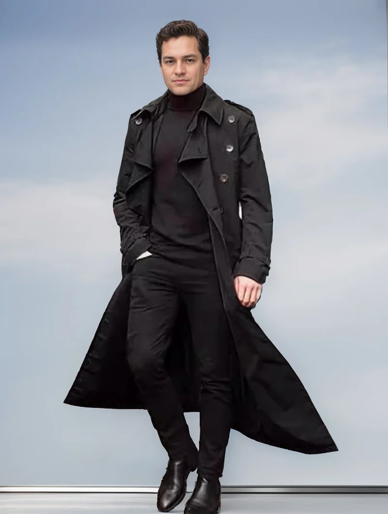 Herren Wasserabweisender Long-Trenchcoat mit doppelter Knopfleiste, Schulterklappen und verstellbarem Taillengürtel Nord Taschen
