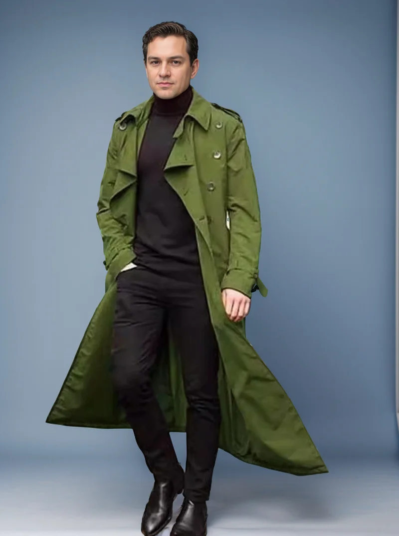 Herren Wasserabweisender Long-Trenchcoat mit doppelter Knopfleiste, Schulterklappen und verstellbarem Taillengürtel Nord Taschen