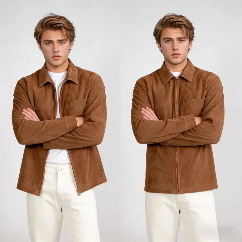 Herren Velourslederjacke mit Reißverschluss und Hemdkragen Nord Taschen